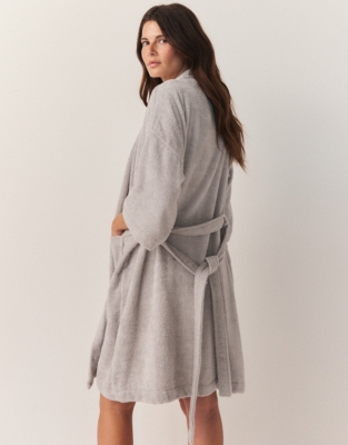 Essential Cotton Short Robe - Pale Gray