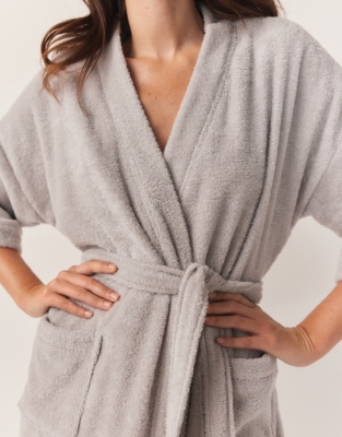 Essential Cotton Short Robe - Pale Gray