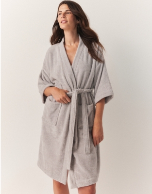 Essential Cotton Short Robe - Pale Gray