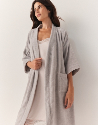 Essential Cotton Short Robe - Pale Gray