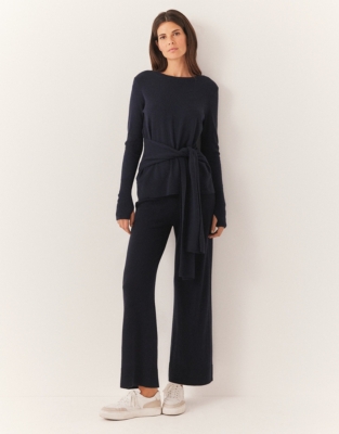 Exposed Pocket Wide Leg Pants with Cashmere