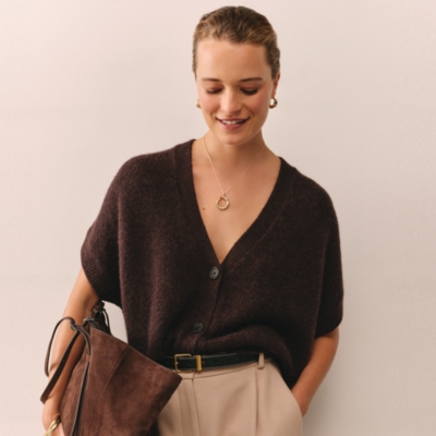 Extended Shoulder Cardigan with Alpaca