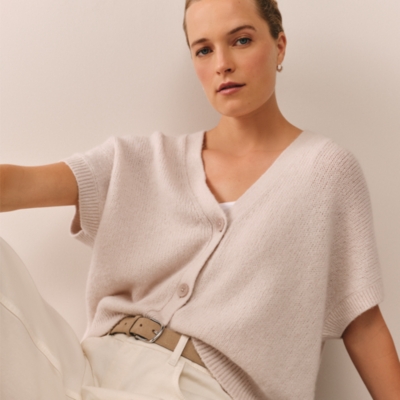 Extended Shoulder Cardigan with Alpaca