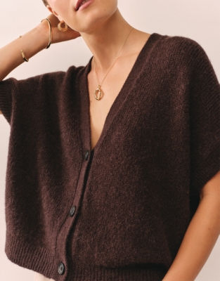Extended Shoulder Cardigan with Alpaca - Dark Chocolate