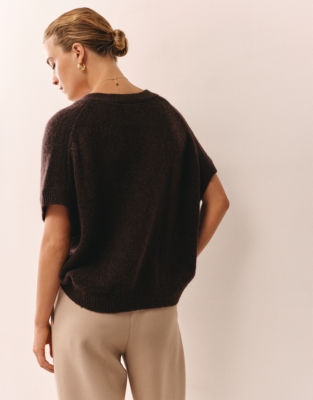 Extended Shoulder Cardigan with Alpaca - Dark Chocolate