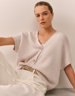 Extended Shoulder Cardigan with Alpaca