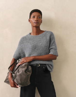 Extended Shoulder Knitted Jumper with Alpaca