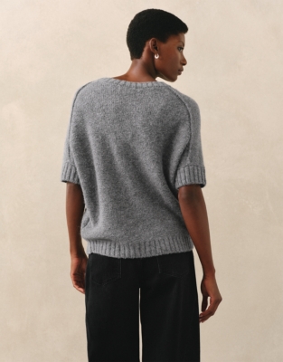 Extended Shoulder Knitted Jumper with Alpaca