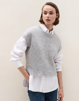 Extended Shoulder Knitted T-shirt with Alpaca 