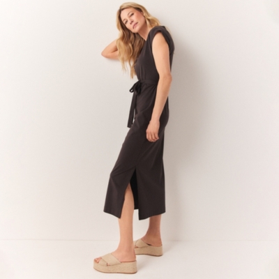 Extended Shoulder V-Neck Jersey Dress