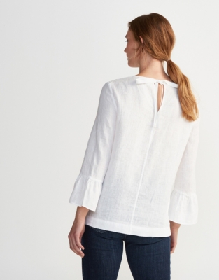 Linen Fluted Sleeve Top | The White Collection | The White Company UK