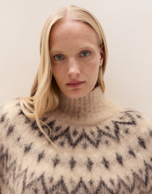 Fair Isle Funnel-Neck Jumper with Alpaca - Natural Marl