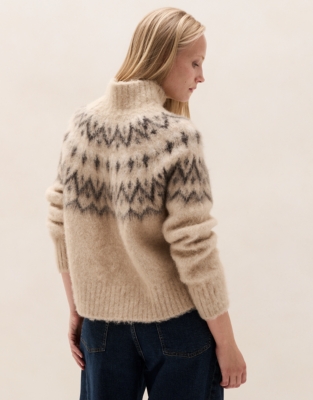 Fair Isle Funnel-Neck Jumper with Alpaca - Natural Marl