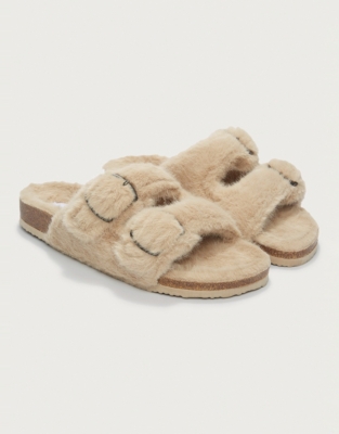 Faux fur strap slider slippers white company new arrivals