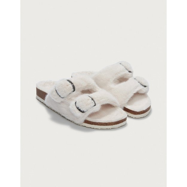 Faux-Fur Buckle Cork Slider Slippers | Slippers, Socks & Sleep Accessories | The White Company