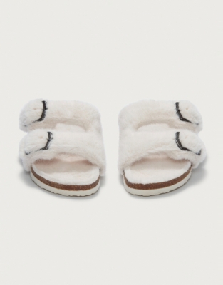 Faux Fur Buckle Cork Slider Slippers