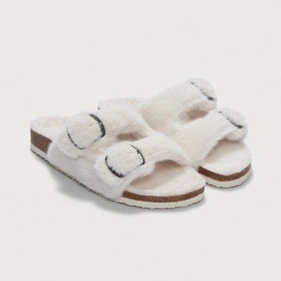 Faux Fur Buckle Cork Slider Slippers