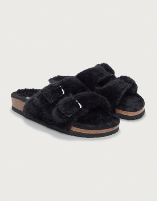 Faux Fur Buckle Cork Slider Slippers Slippers Socks Sleep