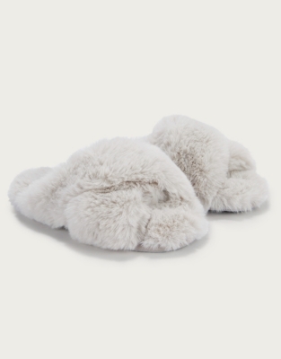 white fur slippers