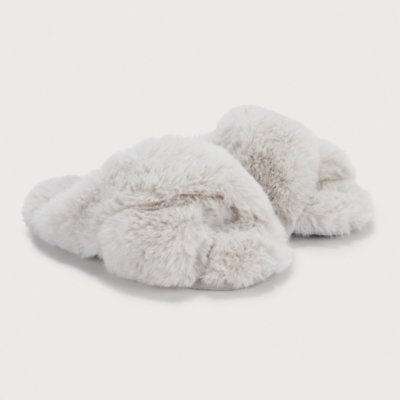 Faux Fur Cross Slider Slippers