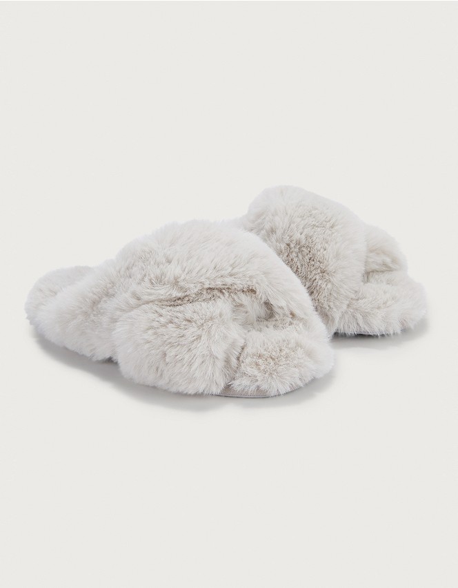 Faux-Fur Cross Slider Slippers - The White Company