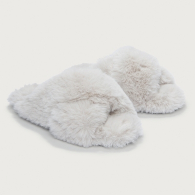 Faux Fur Cross Slider Slippers