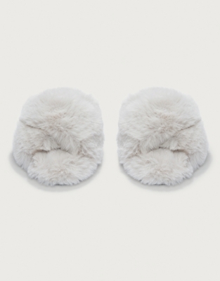 Faux Fur Cross Slider Slippers Slippers Socks Sleep