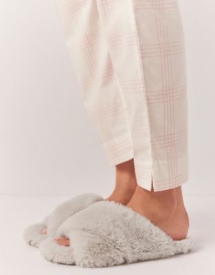 White company faux fur cross slider slippers new arrivals