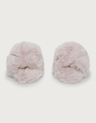 Faux Fur Cross Slider Slippers