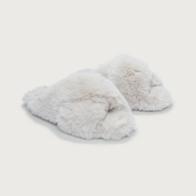 Faux-Fur Cross Slider Slippers