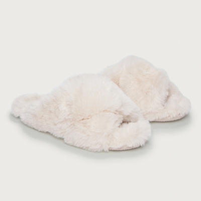 Faux-Fur Cross Slider Slippers