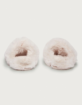 Faux-Fur Cross Slider Slippers