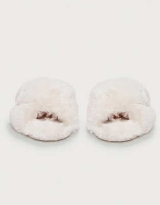 Faux-Fur Cross Slider Slippers