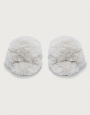 Faux Fur Cross Slider Slippers