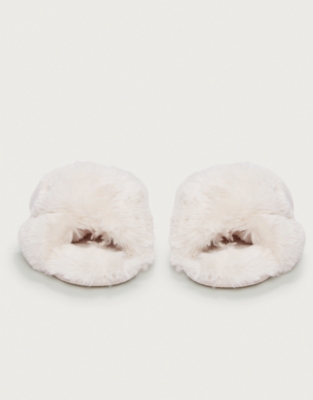 Faux-Fur Cross Slider Slippers