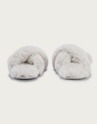 faux fur cross slider slippers