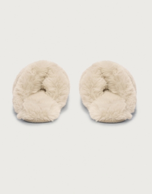 white company fluffy slippers