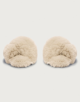 cross fur slippers