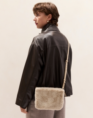 Faux Fur Double Zip Pouch Crossbody Bag