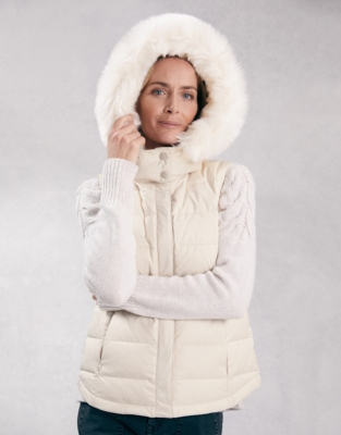 White gilet discount with fur hood