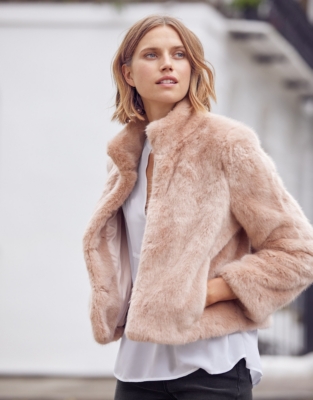white company faux fur coat