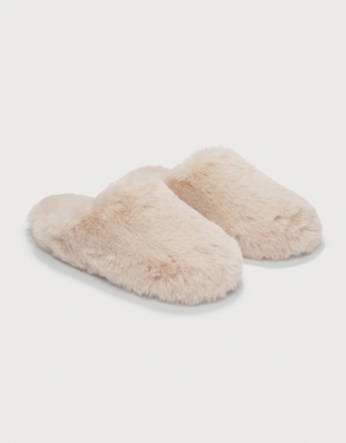 White company faux fur slippers new arrivals