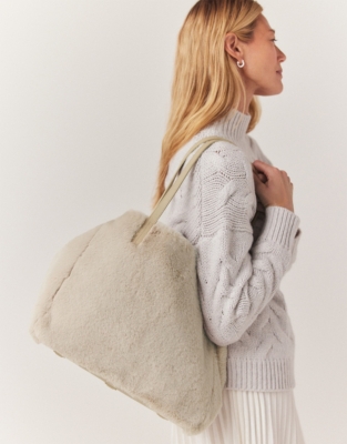 White faux fur online bag