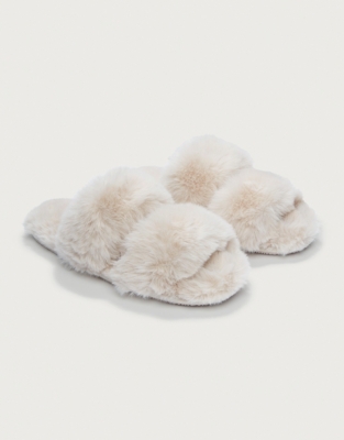 Faux-Fur Strap Slider Slippers | Nightwear & Robes Sale | The White ...