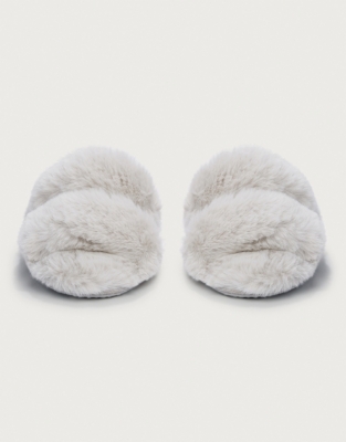 white company fluffy slippers