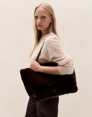 Faux Fur Tote Bag - Dark Chocolate