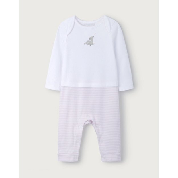 Fawn-Embroidered Mock-Top Sleepsuit The White Company Clothing Loungewear Sleepsuits 1-1 1/2Y 