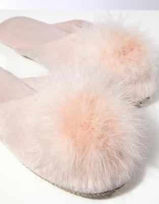 Feather Pom-Pom Velvet Mule Slippers | Nightwear & Robes Sale | The ...