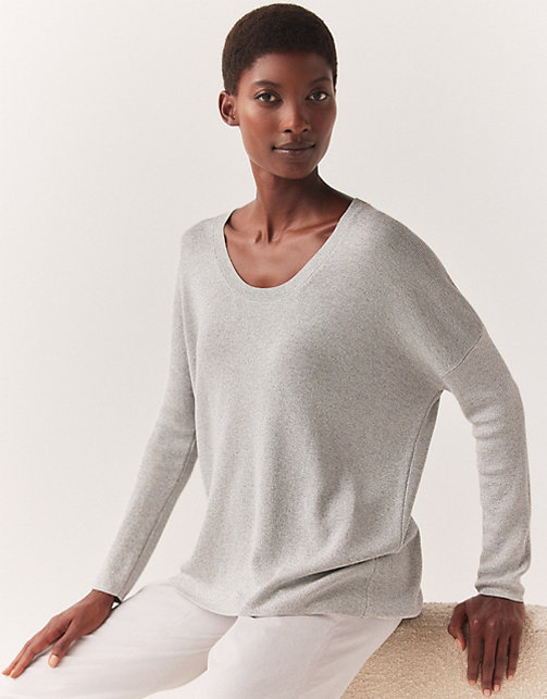 Fine Lurex Curved Hem Sweater, Clothing Sale