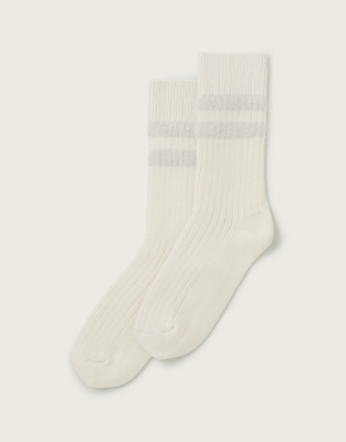 Fine Ribbed Cotton-Blend Sparkle Stripe Socks